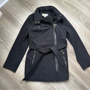 Michael Kors Black Trench Coat with Gold Accents